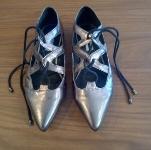 Steve Madden Metallic Rose Lace-Up Pointed Flats